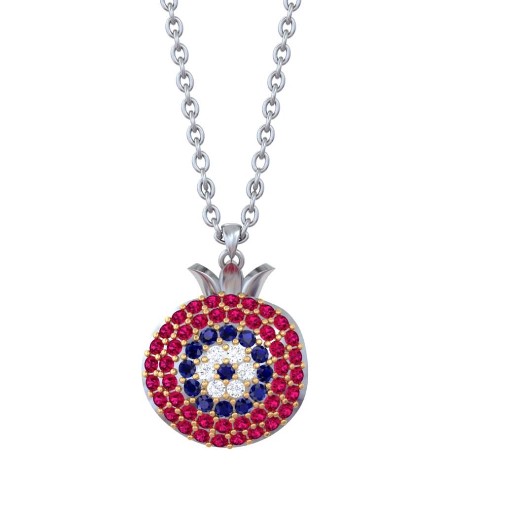 925 Pure Silver Pomegranate Evil Eye Necklace