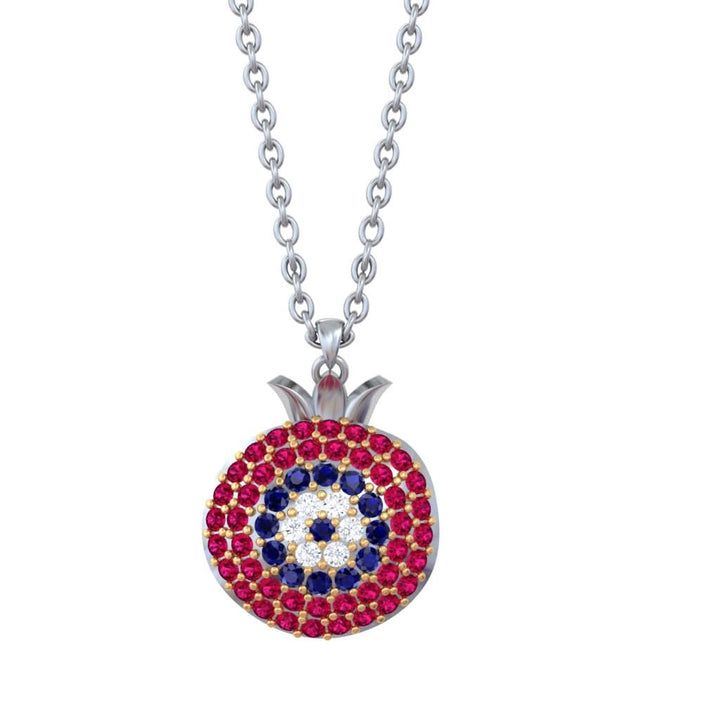 925 Pure Silver Pomegranate Evil Eye Necklace