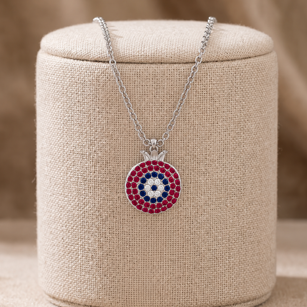 925 Pure Silver Pomegranate Evil Eye Necklace