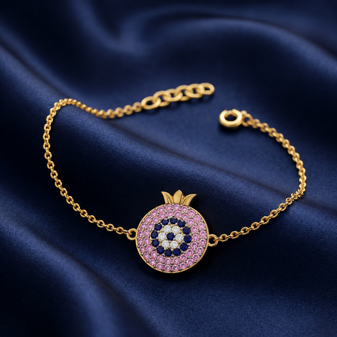 925 Pure Silver Pomegranate Evil Eye Bracelet