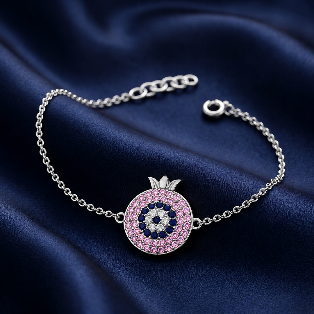 925 Pure Silver Pomegranate Evil Eye Bracelet