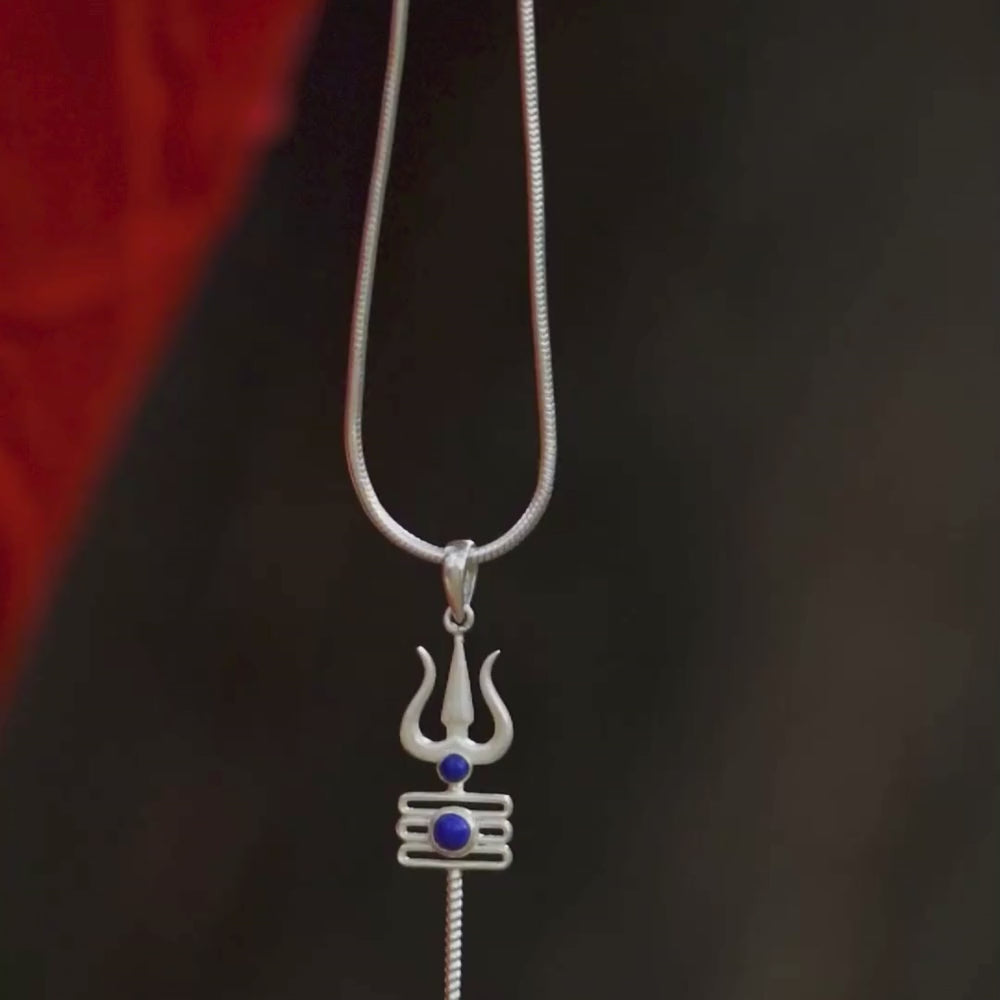 92.5 Silver Men's Blue Trishul Pendant