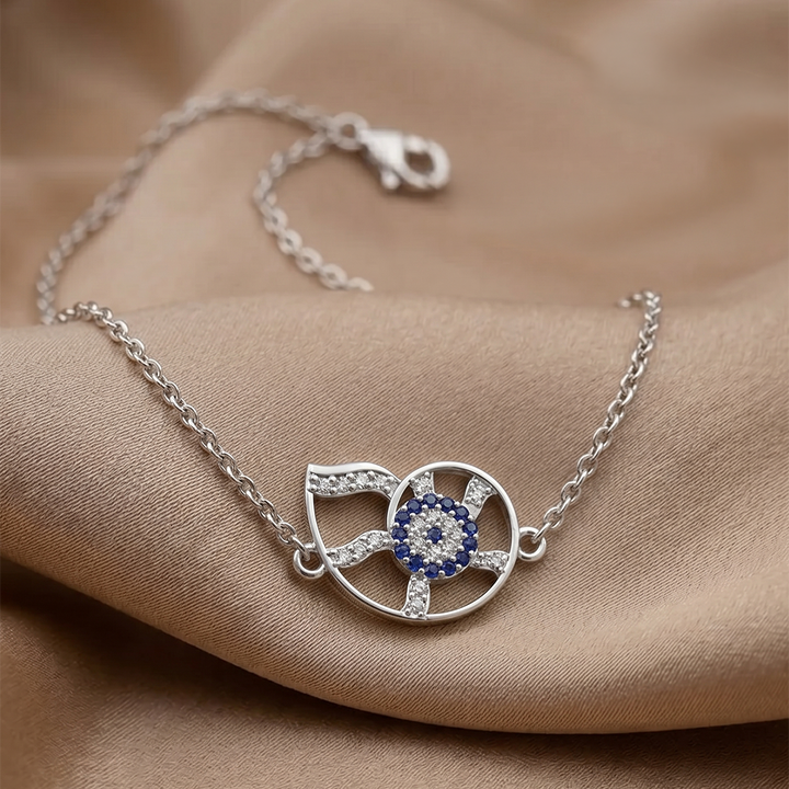 925 Pure Silver Swirl Evil Eye Bracelet