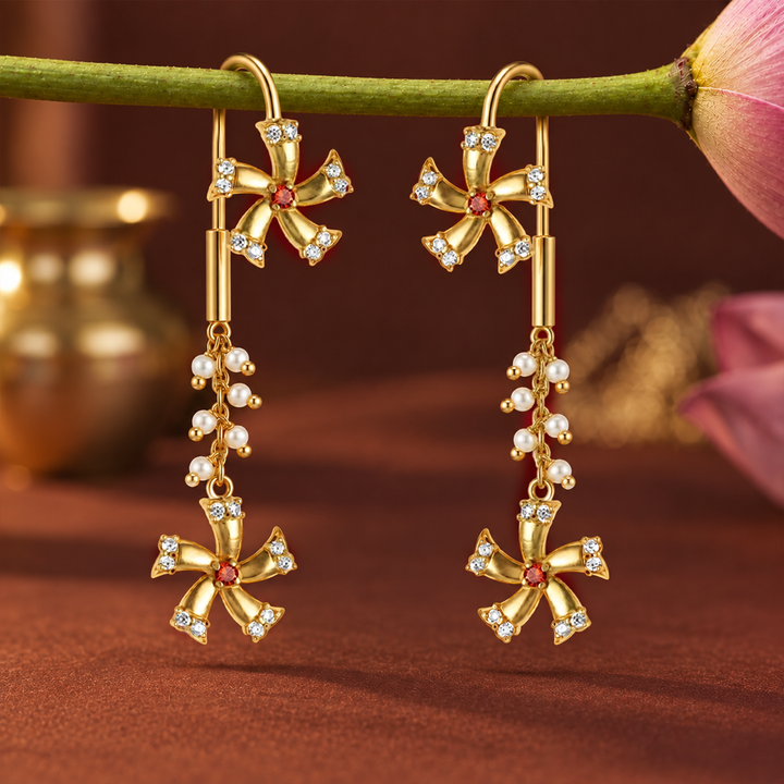 Silver Shiuli Flower Sui Dhaga Earrings