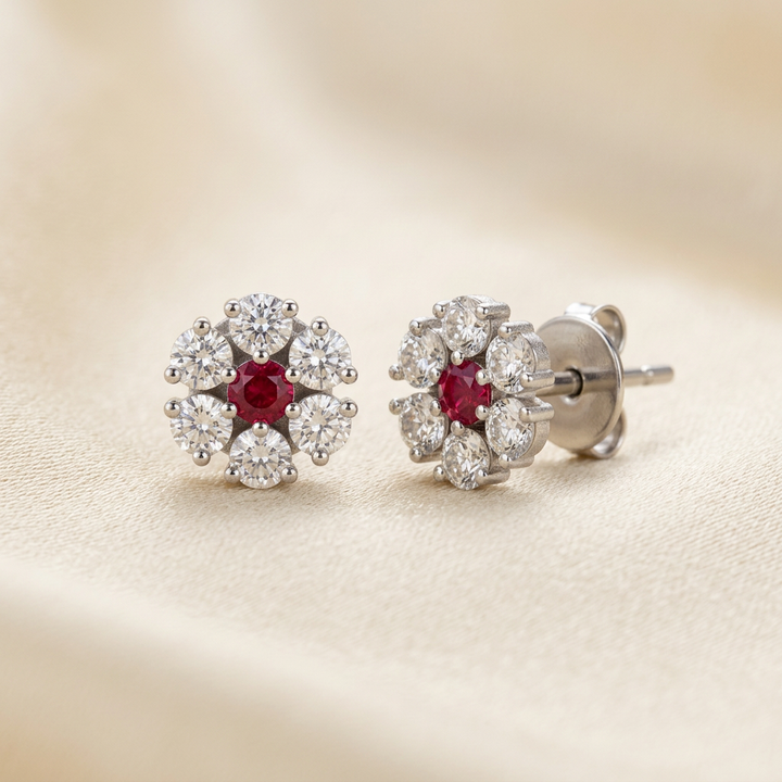 Unniyarcha Red Blossom Stud Earrings