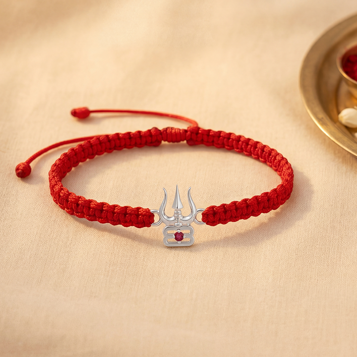 92.5 Silver Trishul with Tripundra Bracelet