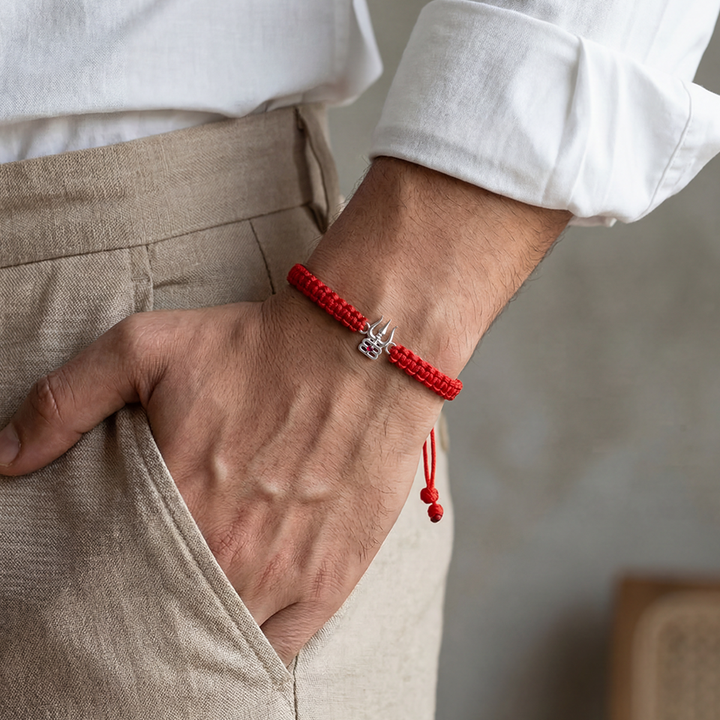 92.5 Silver Trishul with Tripundra Bracelet