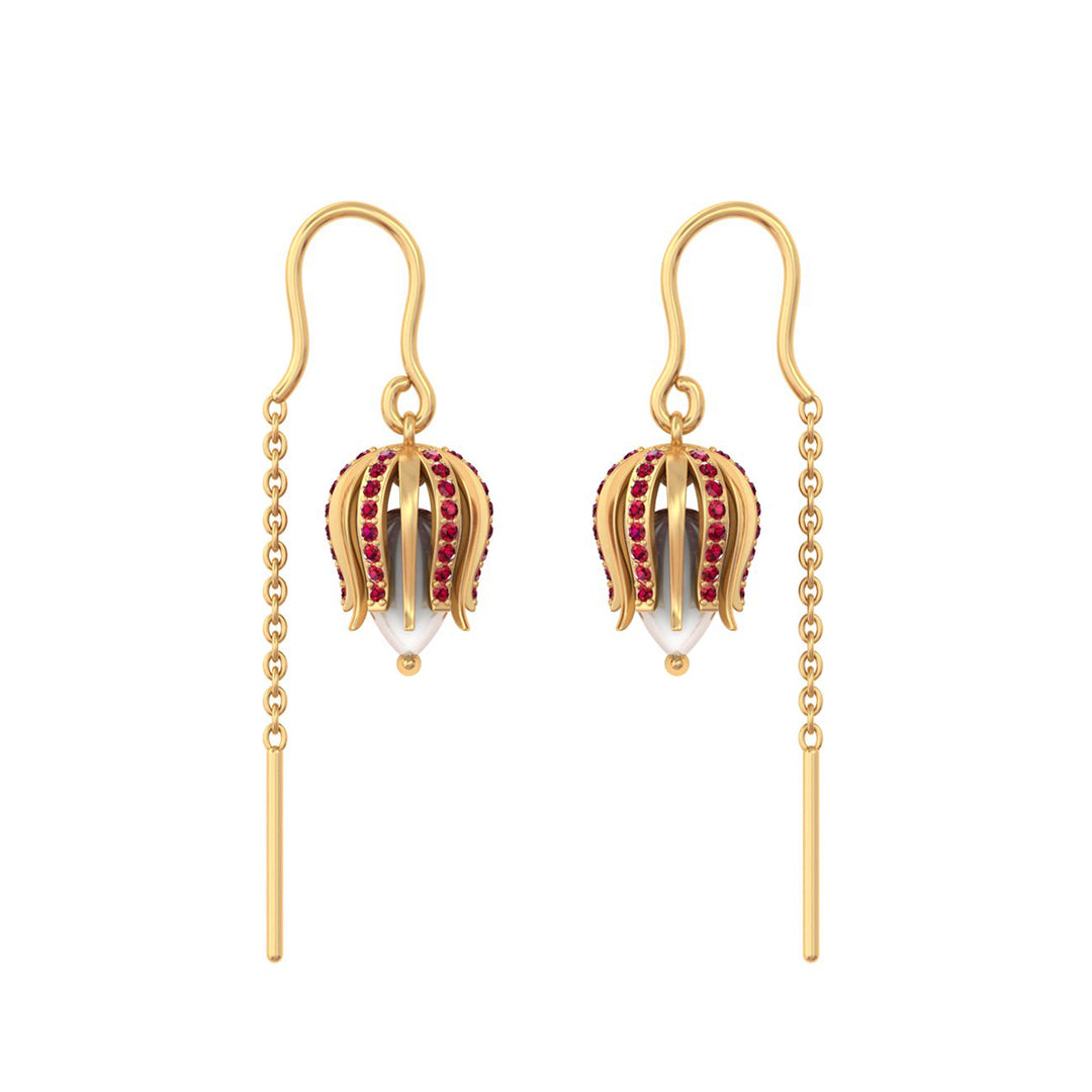 92.5 Pure Silver Tulip Bloom Ruby Earrings