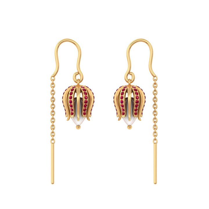 92.5 Pure Silver Tulip Bloom Ruby Earrings