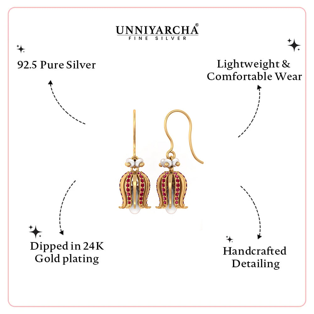 92.5 Pure Silver Tulip Bloom Ruby Earrings