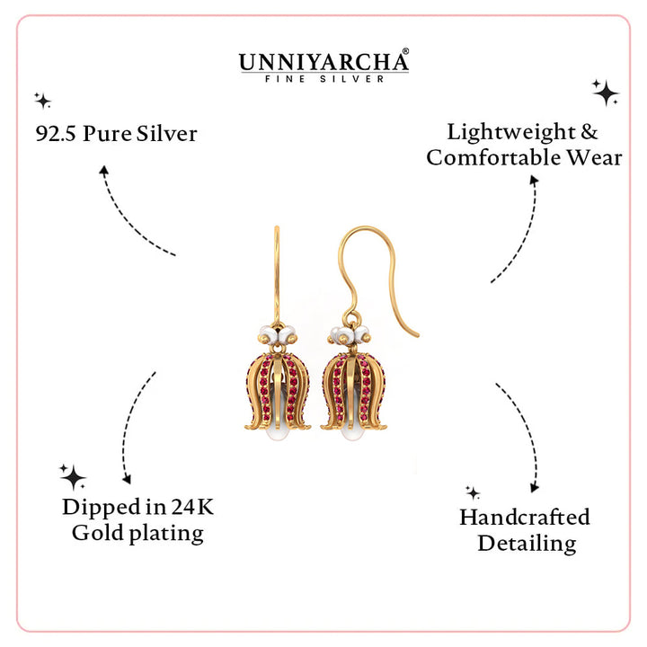 92.5 Pure Silver Tulip Bloom Ruby Earrings