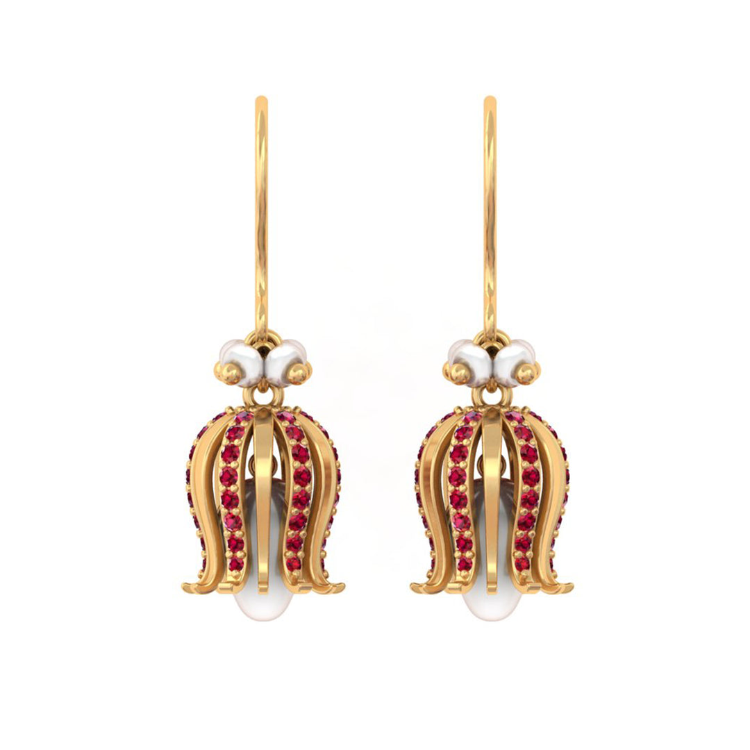 92.5 Pure Silver Tulip Bloom Ruby Earrings