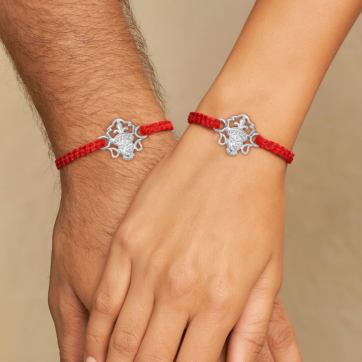 Silver Devi Maa Red Thread Bracelet