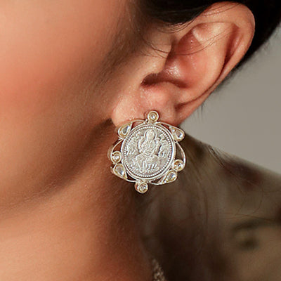 silver kuber polki coin earring