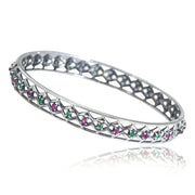 Green And Red Zircon Silver Oxidised Bangle(Single)