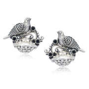Bird And Fruit Silver Oxidised Earring