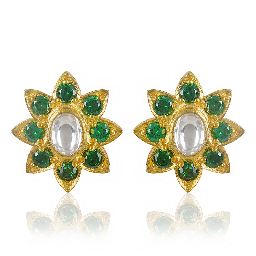 92.5 Silver Gold earring with Green Zircon