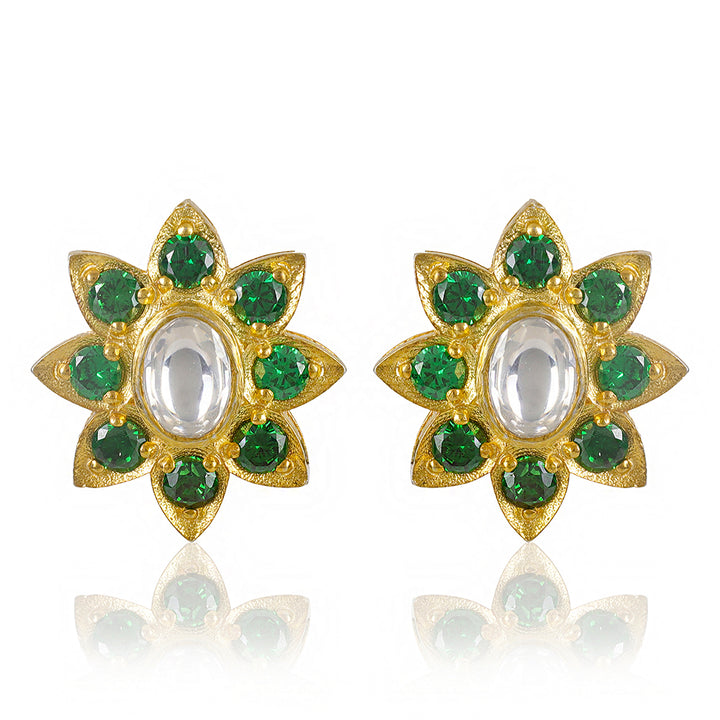 92.5 Silver Gold earring with Green Zircon