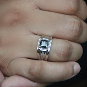 Square Cut Stone Silver Ring for Men