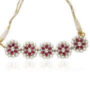 Red Kundan with Pearl Gold Plated Silver Choker Set