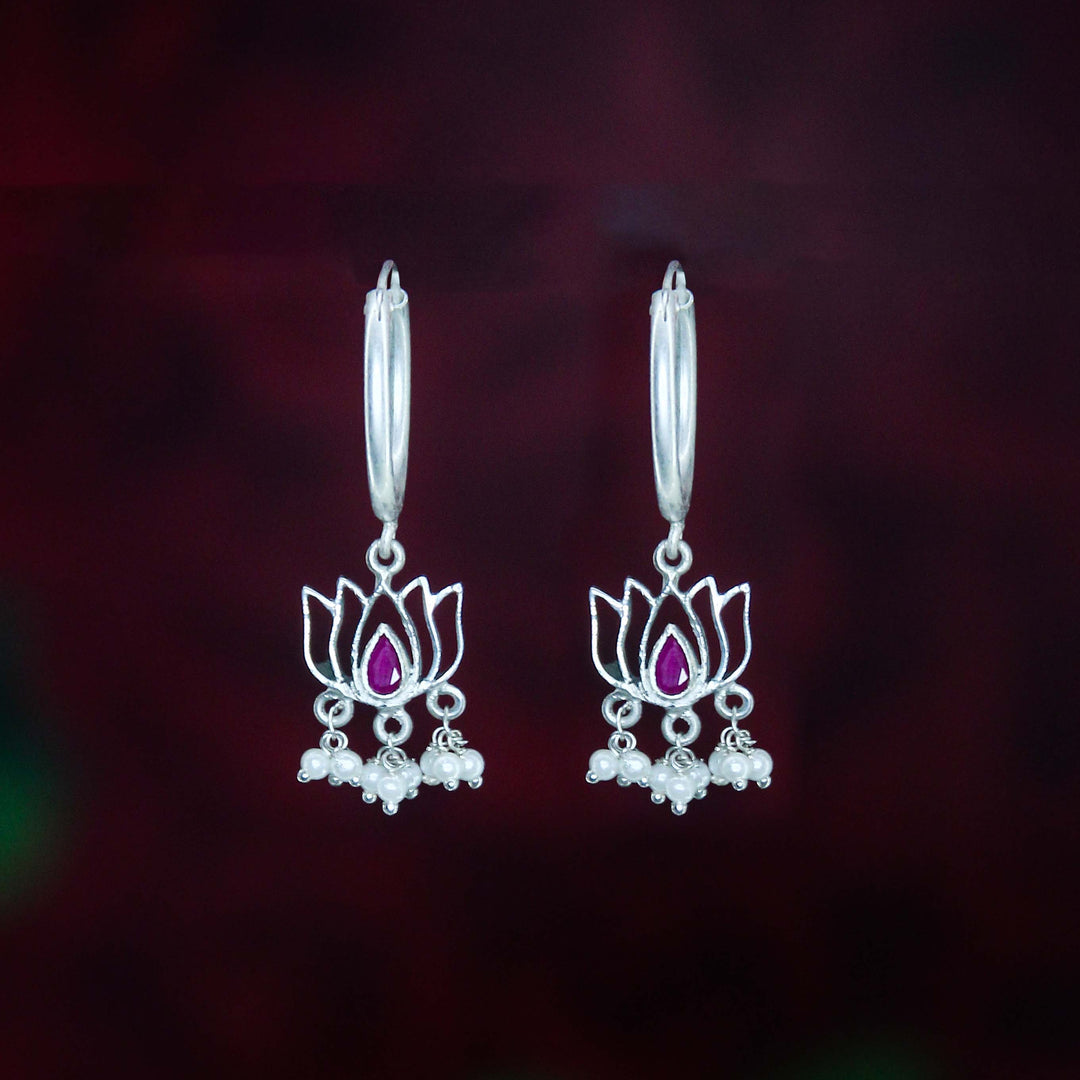 silver lotus oxidised earring