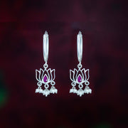 silver lotus oxidised earring