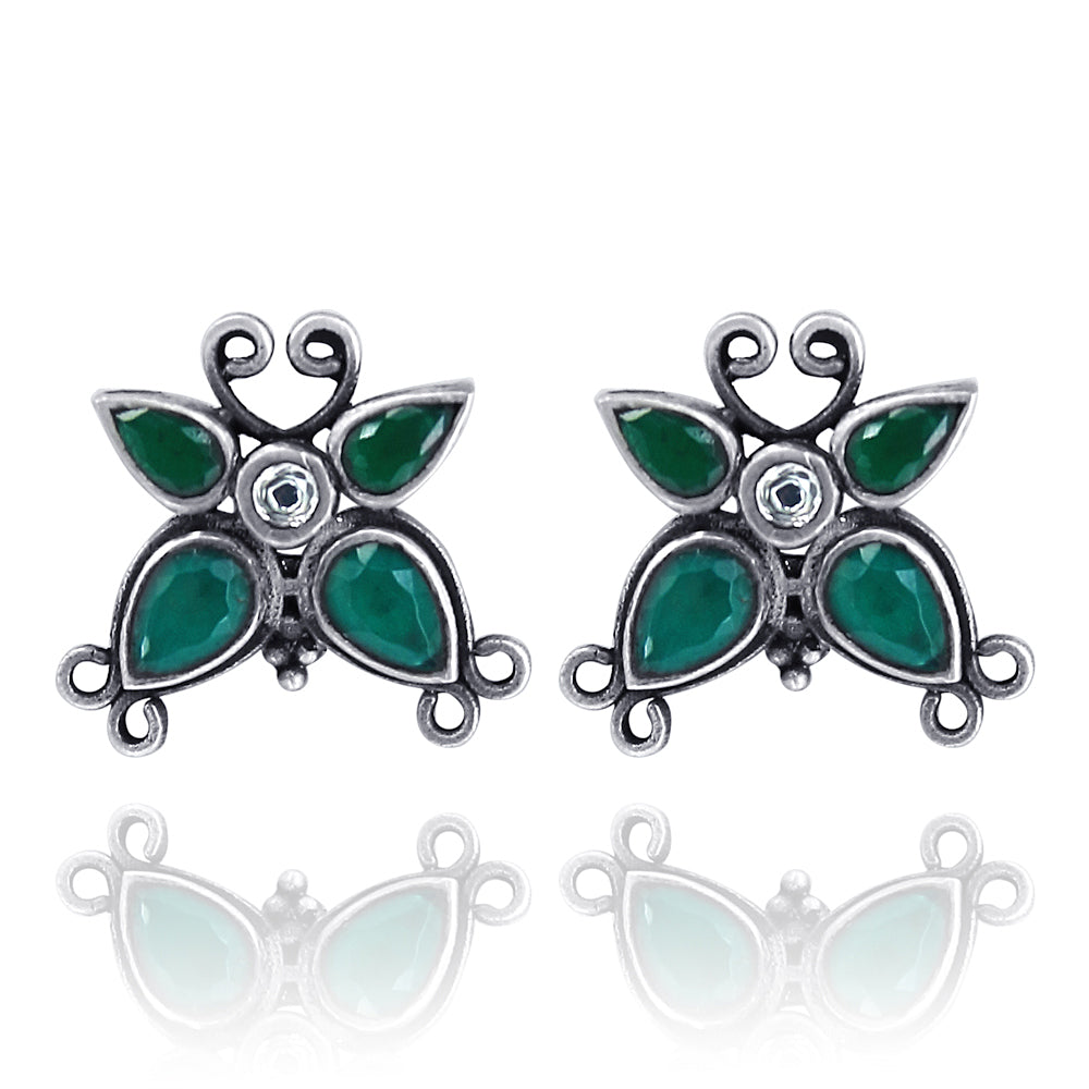 92.5 Silver Green butterfly earring