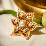 Centre Pearl Gold Plated Kundan Ring Rings - By Unniyarcha - Original Manufacturers of Silver Jewelry, Gold Plated Jewellery, Fashion Jewellery and Personalized Soul Bands and Personalized Jewelry