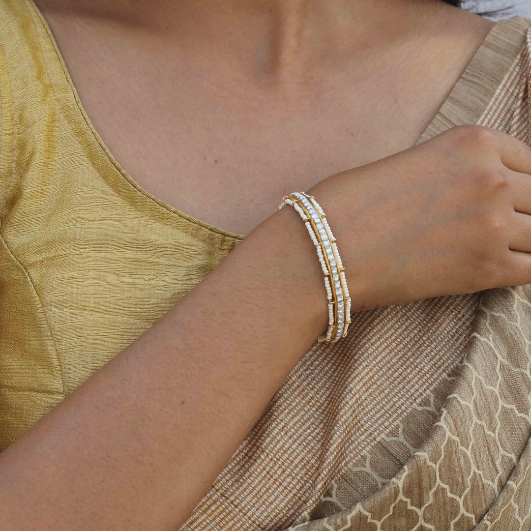 CLASSIQUE SILVER WHITE BEAD BANGLE Bangles-Bracelets - By Unniyarcha - Original Manufacturers of Silver Jewelry, Gold Plated Jewellery, Fashion Jewellery and Personalized Soul Bands and Personalized Jewelry