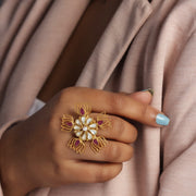 Five Lotus Gold Plated Jadau Ring Rings - By Unniyarcha - Original Manufacturers of Silver Jewelry, Gold Plated Jewellery, Fashion Jewellery and Personalized Soul Bands and Personalized Jewelry
