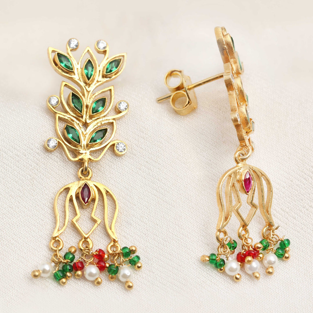 Green Pink Zircon Gold Plated Silver Earrings Earrings - By Unniyarcha - Original Manufacturers of Silver Jewelry, Gold Plated Jewellery, Fashion Jewellery and Personalized Soul Bands and Personalized Jewelry
