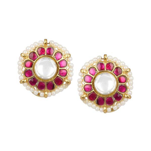 Kundan Jadau Small Silver Stud