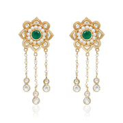 Majestic White Pearl Earrings with Green stone