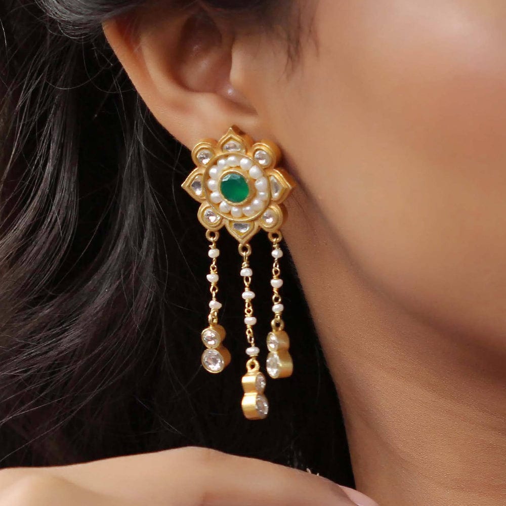 Molten Gemstone Charm Stud Earrings | 18ct Gold Plated Vermeil/Malachite  Earrings | Missoma