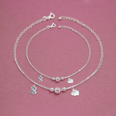 Silver Anklet with Teddy & Elephant