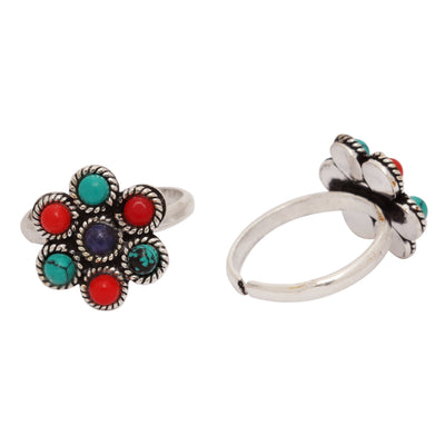 Silver Colorful Flower Toe Ring