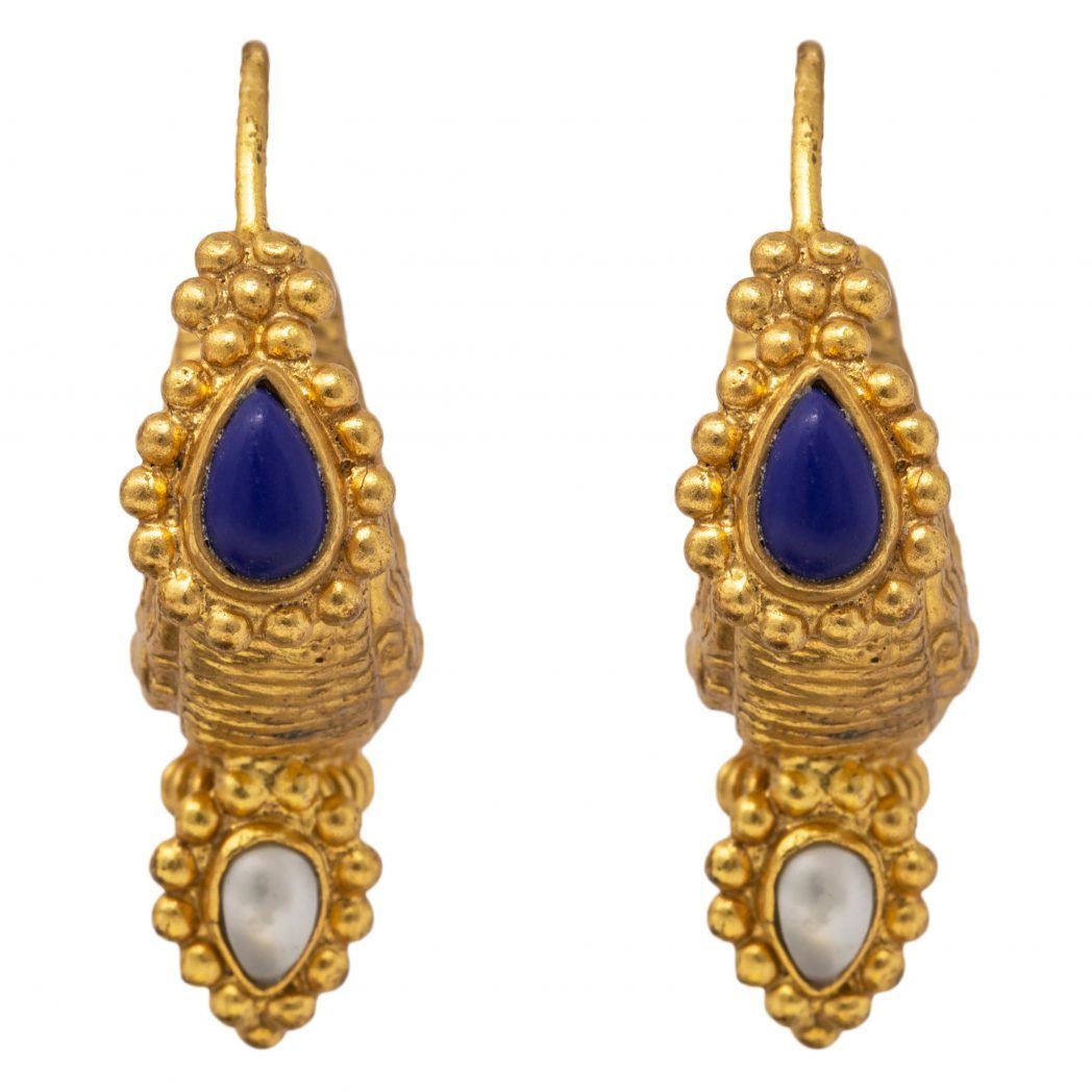 Silver gold plated antique blue earrings