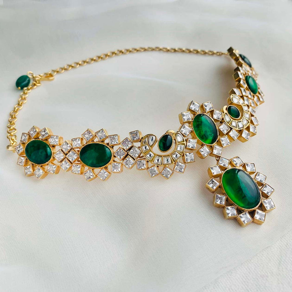 SILVER GOLD PLATED GREEN STONE CHOKER
