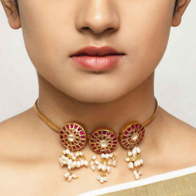 Silver Gold Plated Red Choker - By Unniyarcha - Original Manufacturers of Silver Jewelry, Gold Plated Jewellery, Fashion Jewellery and Personalized Soul Bands and Personalized Jewelry