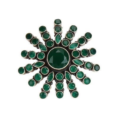 Silver green flower ring