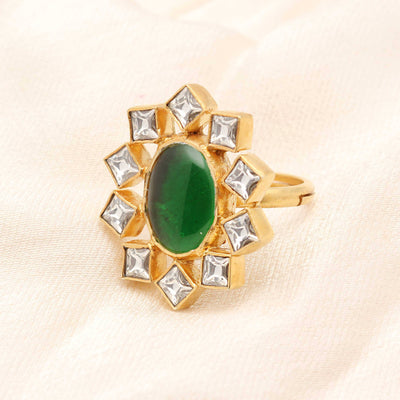 Silver Green Star Ring