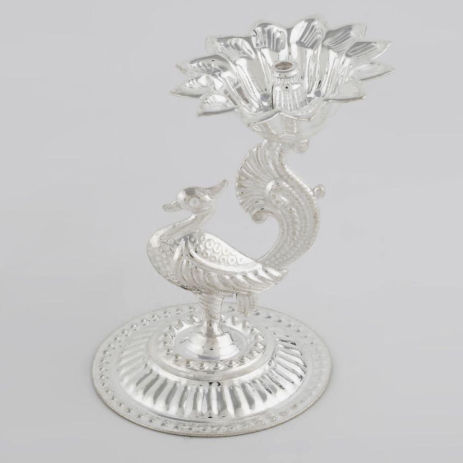 Silver Peacock Lamp Silver Article - By Unniyarcha - Original Manufacturers of Silver Jewelry, Gold Plated Jewellery, Fashion Jewellery and Personalized Soul Bands and Personalized Jewelry