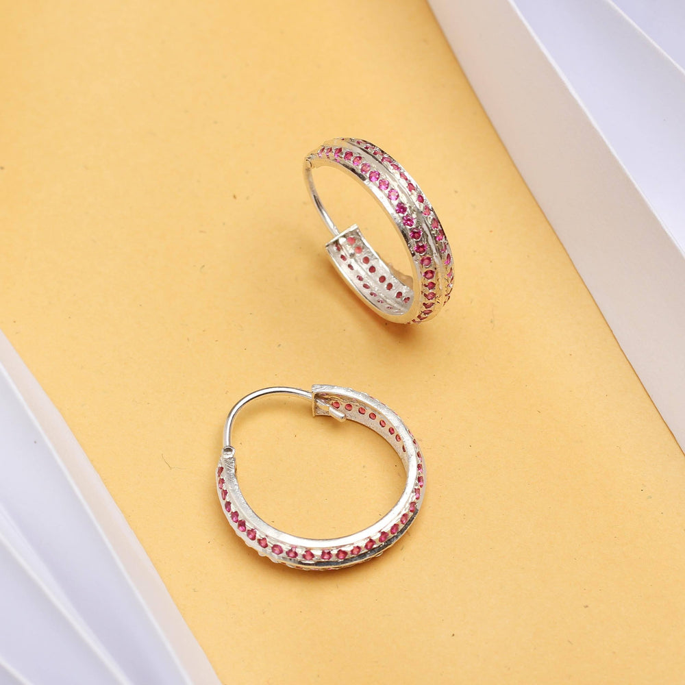 Silver Pink Zircon Hoop Earrings Earrings - By Unniyarcha - Original Manufacturers of Silver Jewelry, Gold Plated Jewellery, Fashion Jewellery and Personalized Soul Bands and Personalized Jewelry