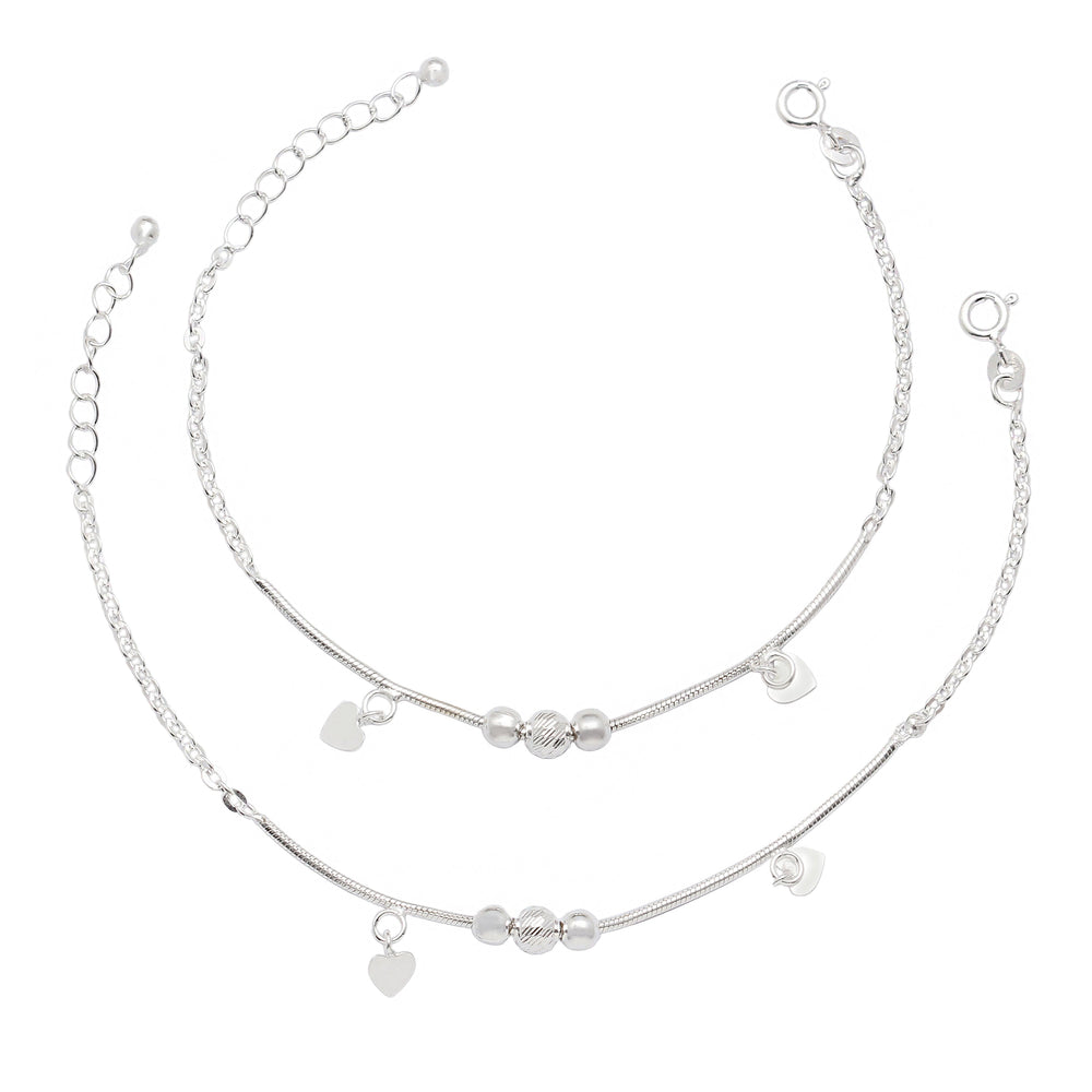 SILVER TINY HEARTS ANKLETS