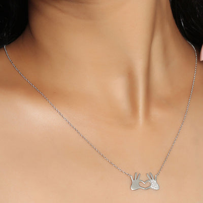 Silver Zircon heart with hands Necklaces - By Unniyarcha - Original Manufacturers of Silver Jewelry, Gold Plated Jewellery, Fashion Jewellery and Personalized Soul Bands and Personalized Jewelry
