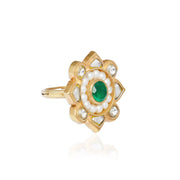 White Pearl with Green Stone Majestic Ring